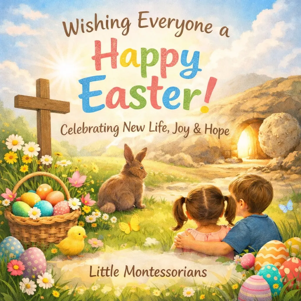 Children working with Montessori materials outdoors.